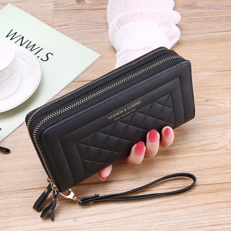Wallets for Women High Quality Long Pink Wallets Double Zipper PU Leather Clutch Luxury Money Phone Bag