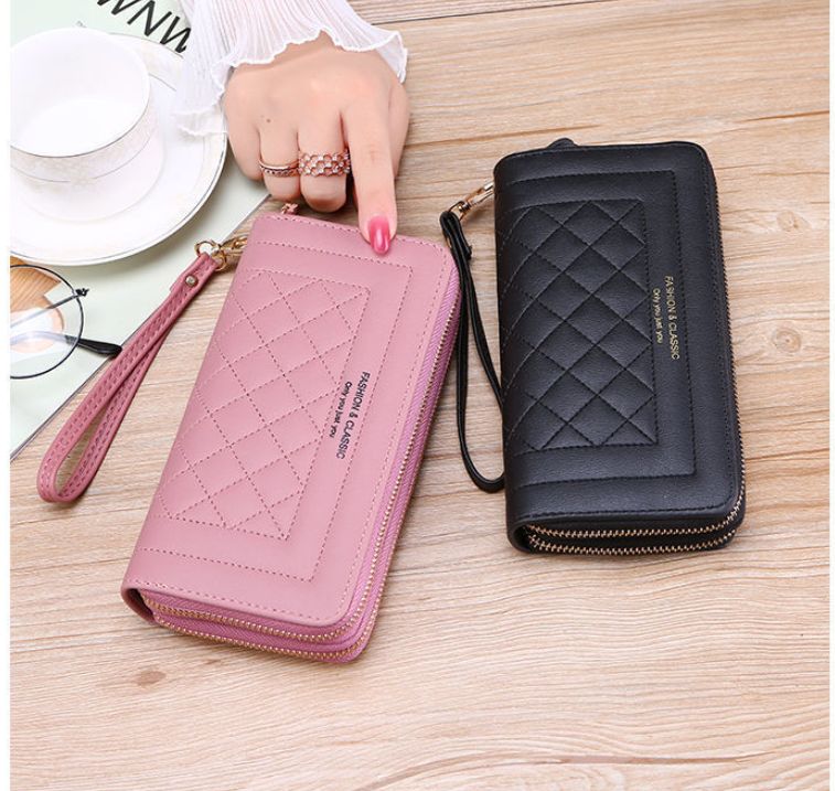 Wallets for Women High Quality Long Pink Wallets Double Zipper PU Leather Clutch Luxury Money Phone Bag