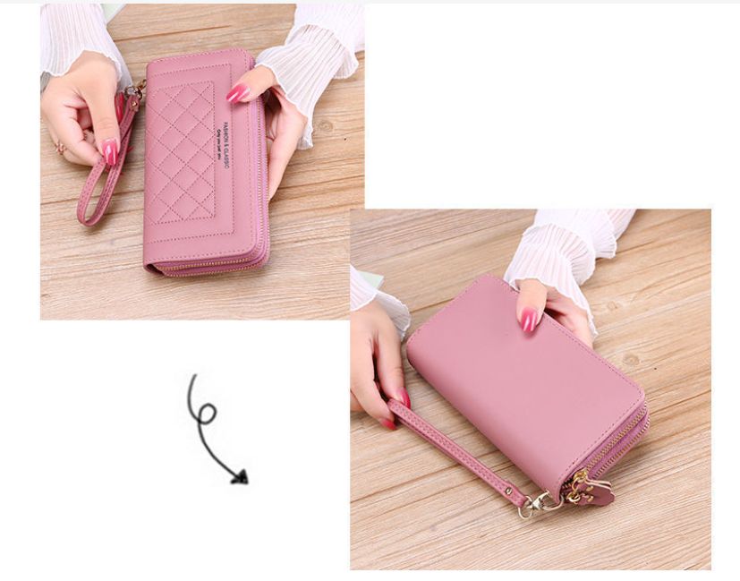 Wallets for Women High Quality Long Pink Wallets Double Zipper PU Leather Clutch Luxury Money Phone Bag