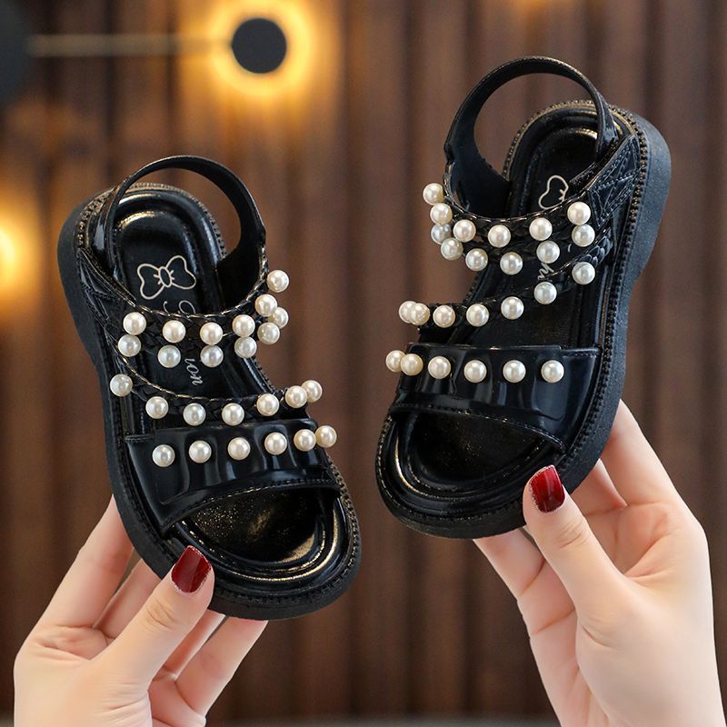 Kids Shoes Sandals Girls' Pearl Sandals Fashion Cute Baby Children Beach Shoes Non-Slip Soft Soled Little Princess Shoes Slipper