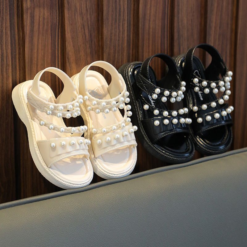 Kids Shoes Sandals Girls' Pearl Sandals Fashion Cute Baby Children Beach Shoes Non-Slip Soft Soled Little Princess Shoes Slipper