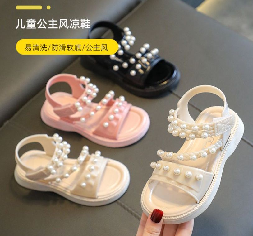 Kids Shoes Sandals Girls' Pearl Sandals Fashion Cute Baby Children Beach Shoes Non-Slip Soft Soled Little Princess Shoes Slipper