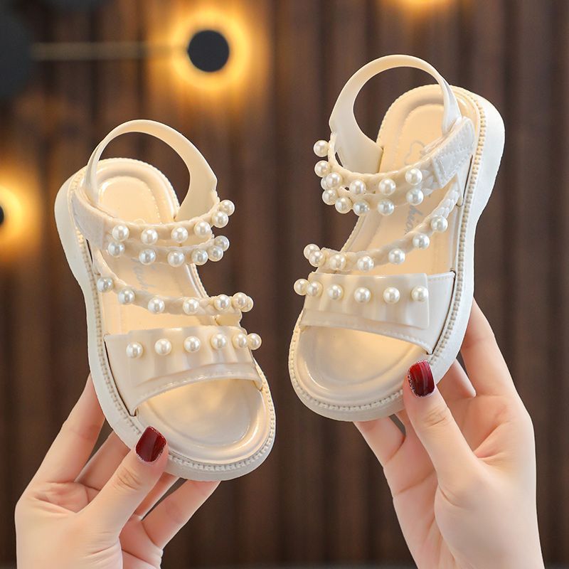 Kids Shoes Sandals Girls' Pearl Sandals Fashion Cute Baby Children Beach Shoes Non-Slip Soft Soled Little Princess Shoes Slipper