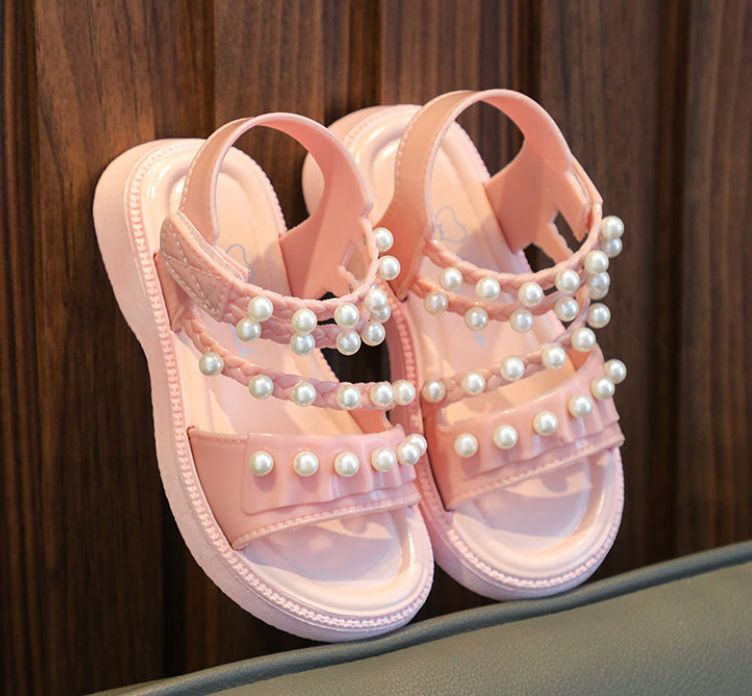 Kids Shoes Sandals Girls' Pearl Sandals Fashion Cute Baby Children Beach Shoes Non-Slip Soft Soled Little Princess Shoes Slipper