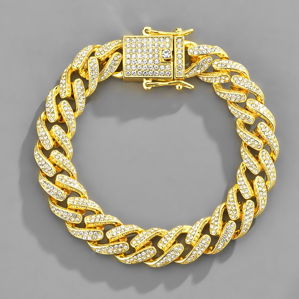 Full Rhinestone Hip Hop Multicolor Gold Iced Out Crystal Cuban Chain Necklace For Women Men Bling Paved Hiphop Jewelry Miami Male Rapper Accessories Jewelry Gift