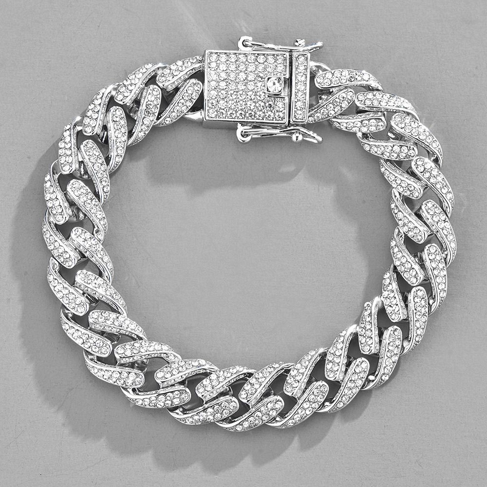 Full Rhinestone Hip Hop Multicolor Gold Iced Out Crystal Cuban Chain Necklace For Women Men Bling Paved Hiphop Jewelry Miami Male Rapper Accessories Jewelry Gift