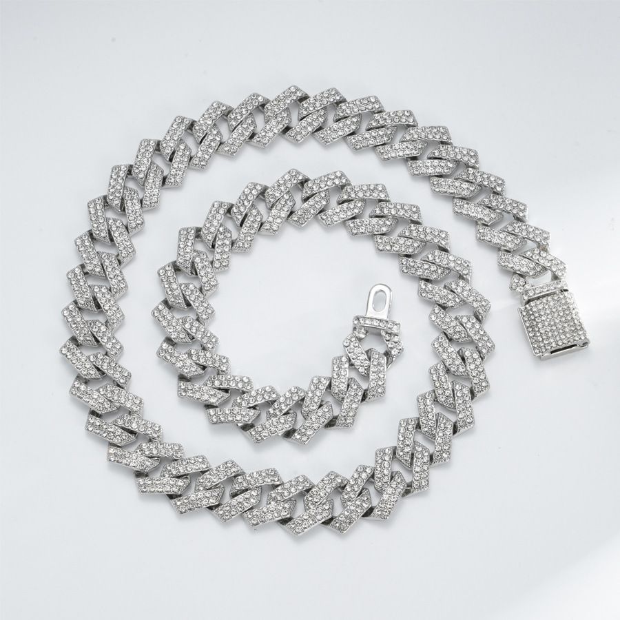 Full Rhinestone Hip Hop Multicolor Dark green Iced Out Crystal Cuban Chain Necklace For Women Men Bling Paved Hiphop Jewelry Miami Male Rapper Accessories Jewelry Gift