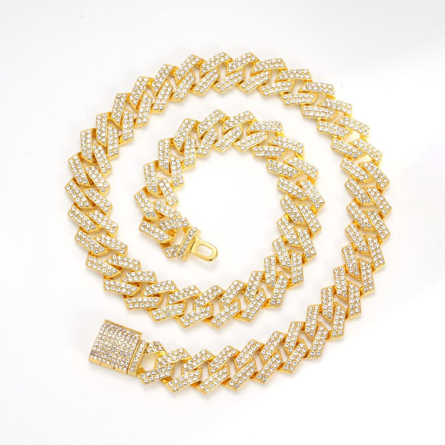 Full Rhinestone Hip Hop Multicolor Dark green Iced Out Crystal Cuban Chain Necklace For Women Men Bling Paved Hiphop Jewelry Miami Male Rapper Accessories Jewelry Gift