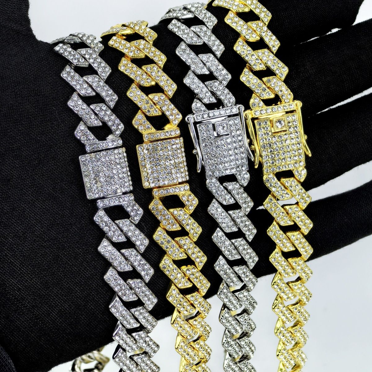 Full Rhinestone Hip Hop Multicolor Gold Iced Out Crystal Cuban Chain Necklace For Women Men Bling Paved Hiphop Jewelry Miami Male Rapper Accessories Jewelry Gift