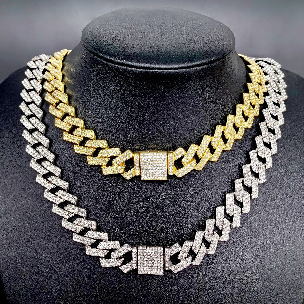 Full Rhinestone Hip Hop Multicolor Gold Iced Out Crystal Cuban Chain Necklace For Women Men Bling Paved Hiphop Jewelry Miami Male Rapper Accessories Jewelry Gift