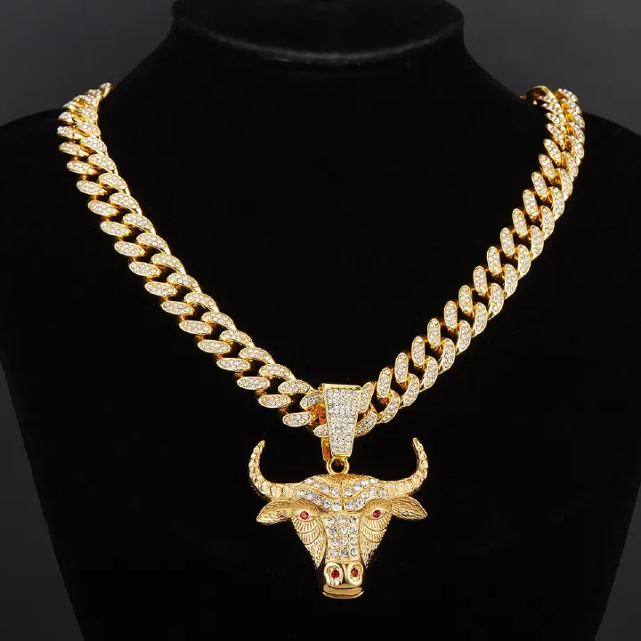 Full Rhinestone Hip Hop New Tauren Gold Iced Out Crystal Cuban Chain Necklace For Women Men Bling Paved Hiphop Jewelry Miami Male Rapper Accessories Jewelry Gift Set