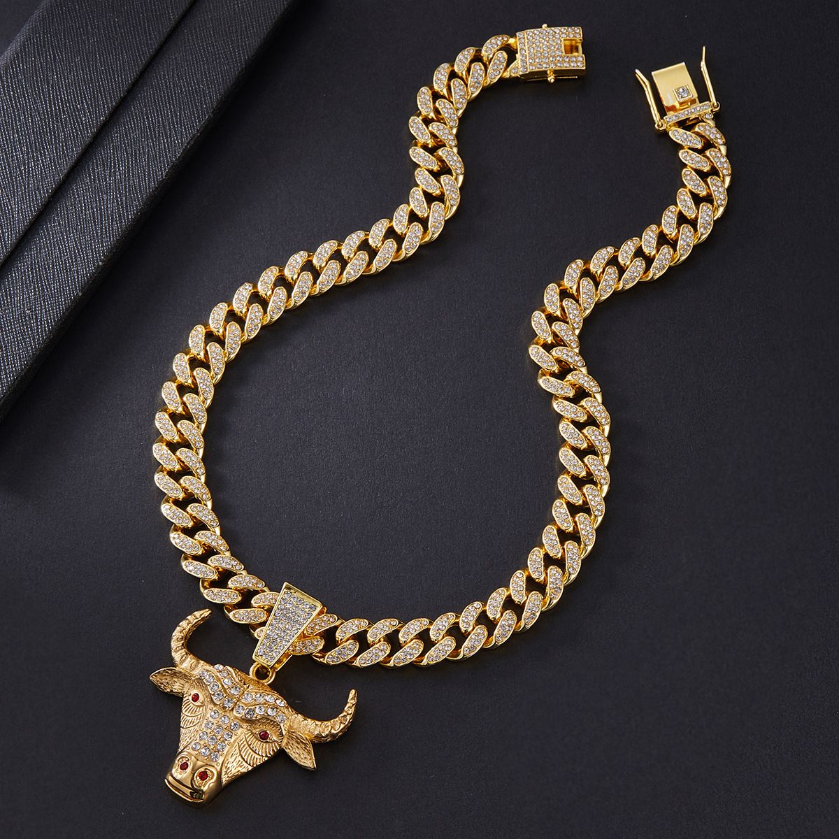Full Rhinestone Hip Hop New Tauren Gold Iced Out Crystal Cuban Chain Necklace For Women Men Bling Paved Hiphop Jewelry Miami Male Rapper Accessories Jewelry Gift Set