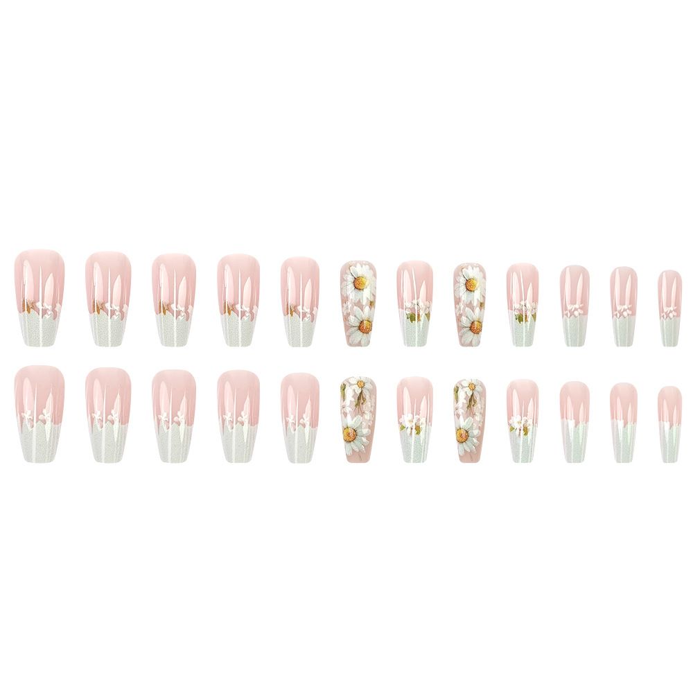 Nail art 24-piece set fake nails reusable sticker nails press-on french nail patch high sense sunflower armor jelly sticker cosmetic accessories