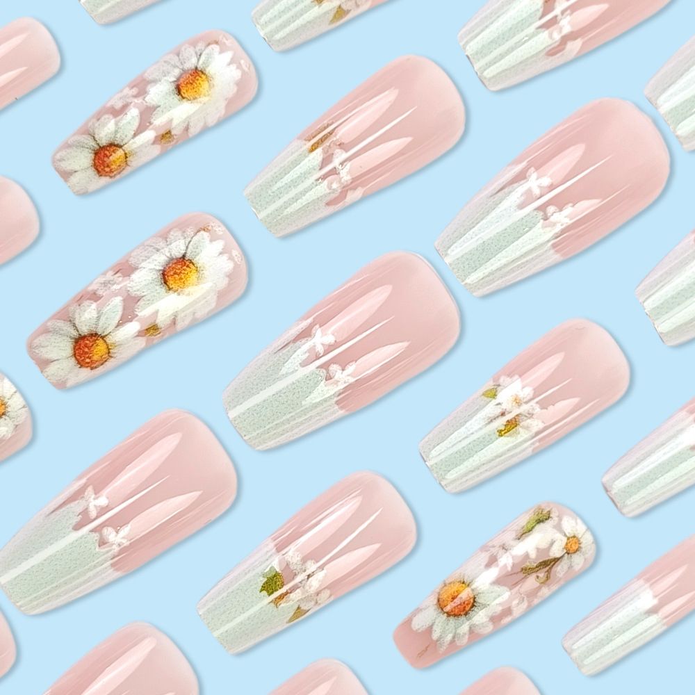 Nail art 24-piece set fake nails reusable sticker nails press-on french nail patch high sense sunflower armor jelly sticker cosmetic accessories