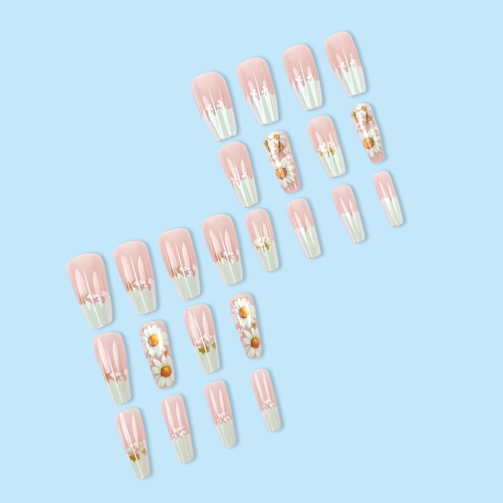 Nail art 24-piece set fake nails reusable sticker nails press-on french nail patch high sense sunflower armor jelly sticker cosmetic accessories