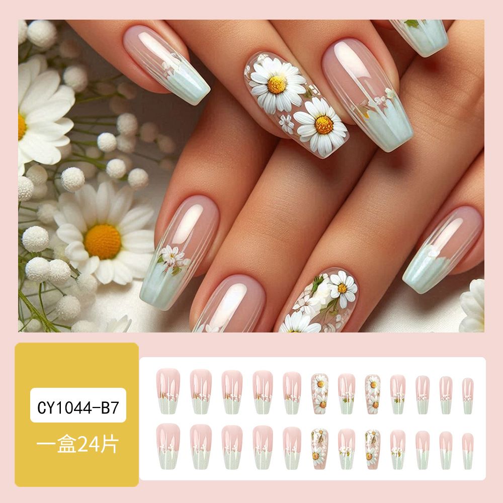 Nail art 24-piece set fake nails reusable sticker nails press-on french nail patch high sense sunflower armor jelly sticker cosmetic accessories