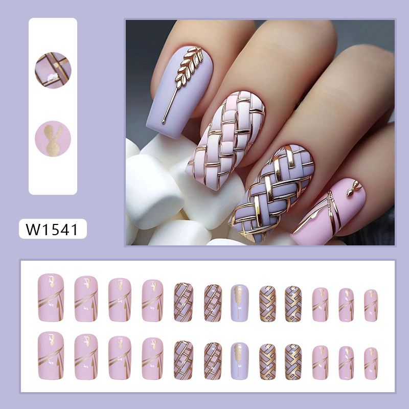 Nail art 24-piece set fake nails reusable sticker nails press-on full coverage fake nail tips and jelly sticker cosmetic accessories