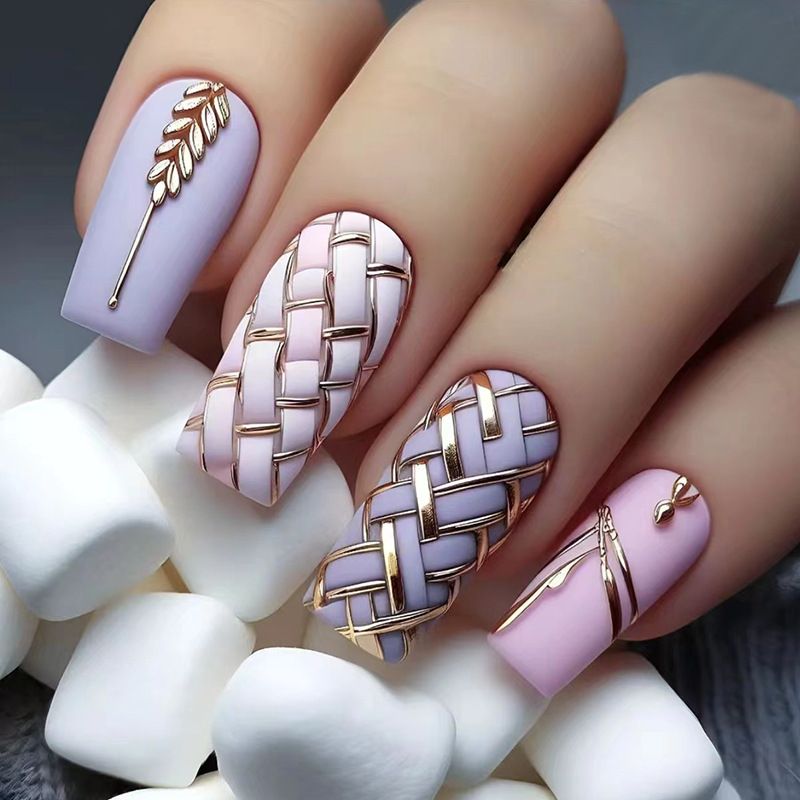 Nail art 24-piece set fake nails reusable sticker nails press-on full coverage fake nail tips and jelly sticker cosmetic accessories view 2