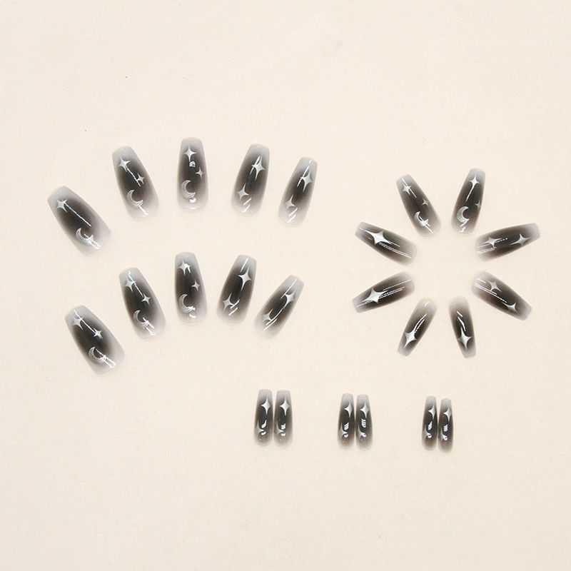 Nail art 24-piece set fake nails reusable sticker nails press-on french nail patch high sense silver moon and stars armor jelly sticker cosmetic accessories