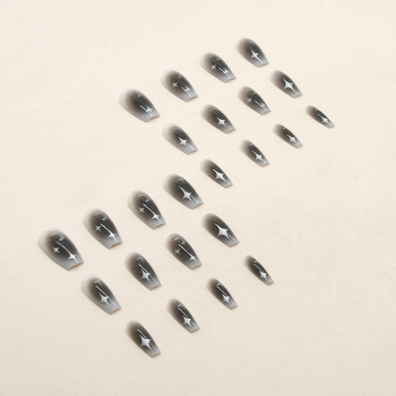 Nail art 24-piece set fake nails reusable sticker nails press-on french nail patch high sense silver moon and stars armor jelly sticker cosmetic accessories