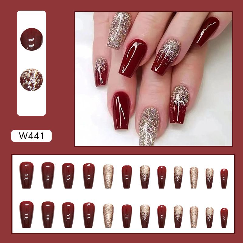 Nail art 24-piece set fake nails reusable sticker nails press-on full coverage fake nail tips and jelly sticker cosmetic accessories