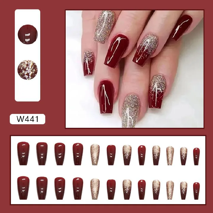 Nail art 24-piece set fake nails reusable sticker nails press-on full coverage fake nail tips and jelly sticker cosmetic accessories