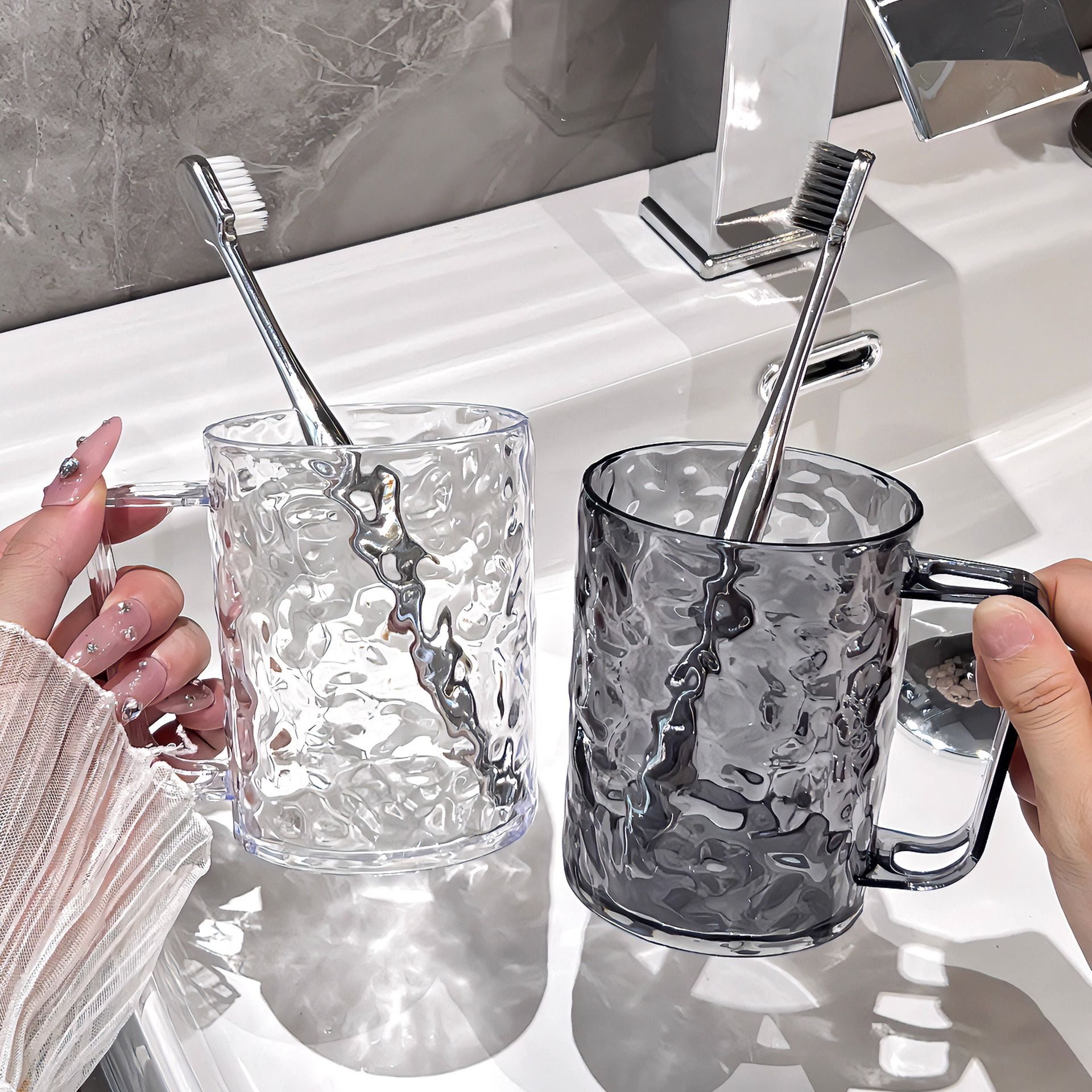 500ML Toothbrush Cup Glacier Pattern Luxury Bathroom Wash Cup Household Simple And Portable High-Value Brush Cup Mouthwash Cup