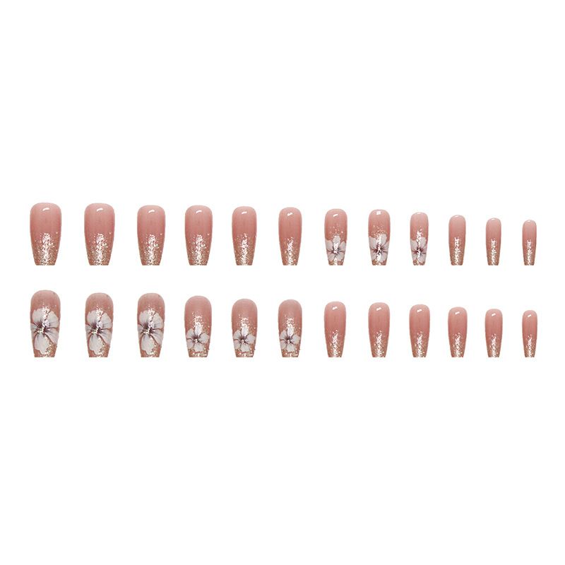 Nail art 24-piece set fake nails reusable sticker nails press-on french nail patch high sense flash retro natural camellia beautiful girl jelly sticker cosmetic accessories