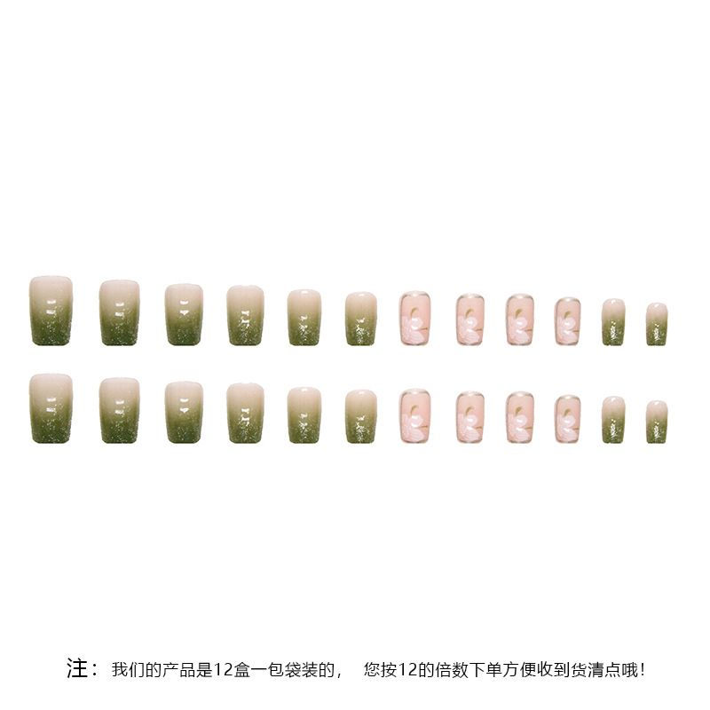 Nail art 24-piece set fake nails reusable sticker nails press-on french nail patch high sense romantic gradient flashing pink white camellia jelly sticker cosmetic accessories view 4