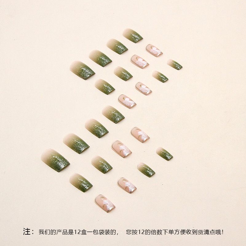 Nail art 24-piece set fake nails reusable sticker nails press-on french nail patch high sense romantic gradient flashing pink white camellia jelly sticker cosmetic accessories view 5