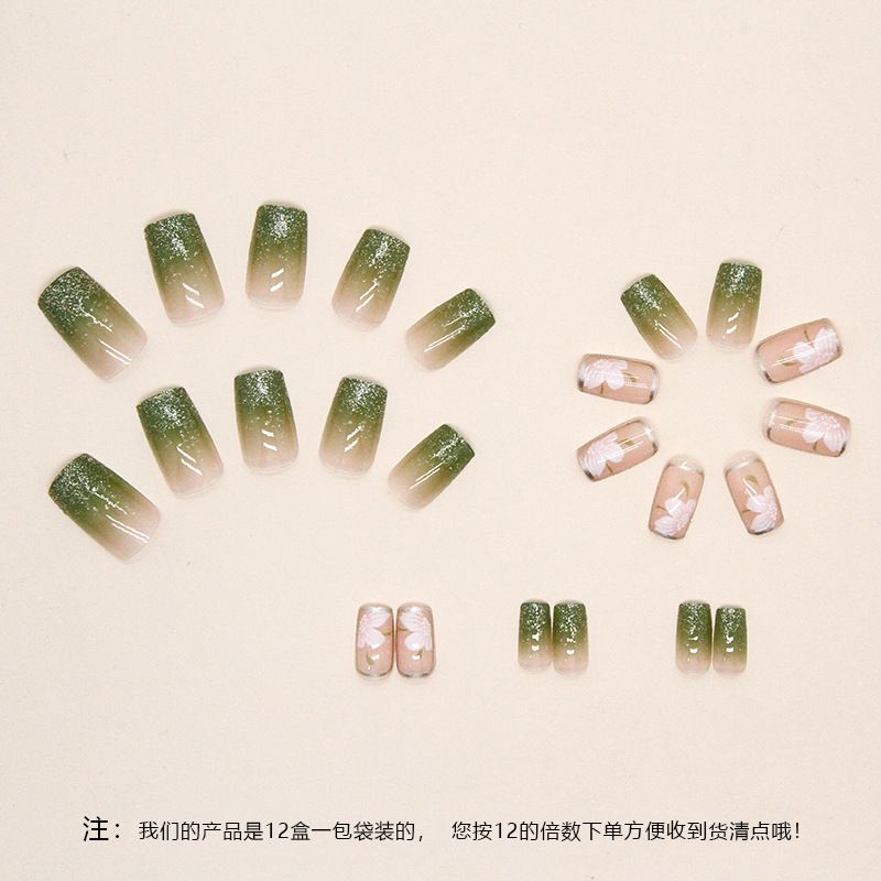 Nail art 24-piece set fake nails reusable sticker nails press-on french nail patch high sense romantic gradient flashing pink white camellia jelly sticker cosmetic accessories view 3