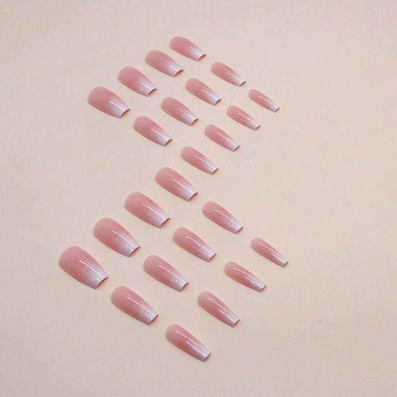 Nail art 24-piece set fake nails reusable sticker nails press-on french nail patch high sense ballet nail girl pink gradient glitter jelly sticker cosmetic accessories