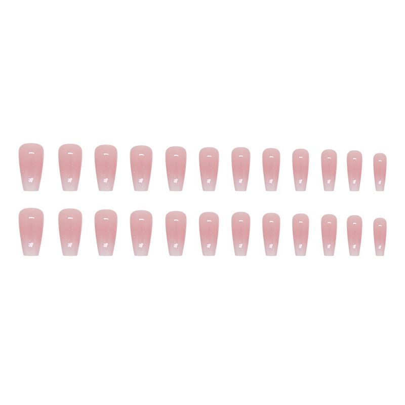 Nail art 24-piece set fake nails reusable sticker nails press-on french nail patch high sense ballet nail girl pink gradient glitter jelly sticker cosmetic accessories
