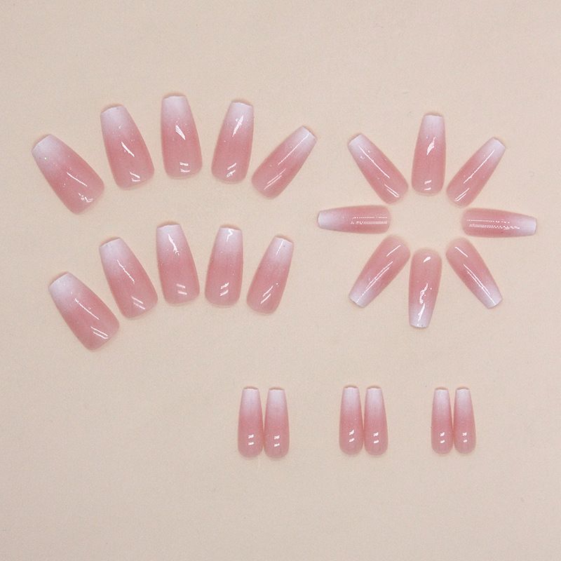 Nail art 24-piece set fake nails reusable sticker nails press-on french nail patch high sense ballet nail girl pink gradient glitter jelly sticker cosmetic accessories
