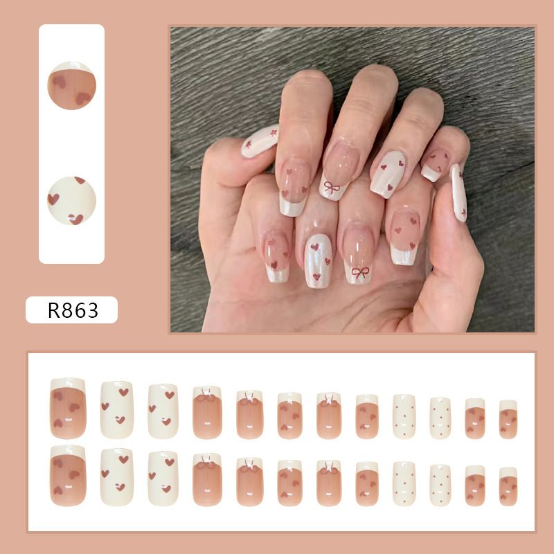 Nail art 24-piece set fake nails reusable sticker nails press-on french nail patch high sense Love french nail patch jelly sticker cosmetic accessories