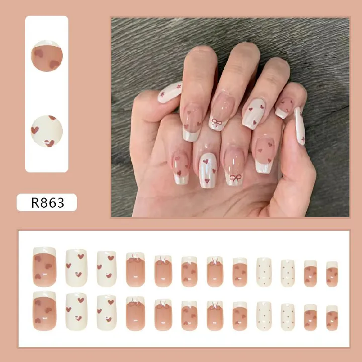 Nail art 24-piece set fake nails reusable sticker nails press-on french nail patch high sense Love french nail patch jelly sticker cosmetic accessories