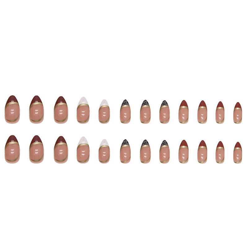 Nail art 24-piece set fake nails reusable sticker nails press-on french nail patch high sense shiny gold foil spell color leopard pattern French jelly sticker cosmetic accessories