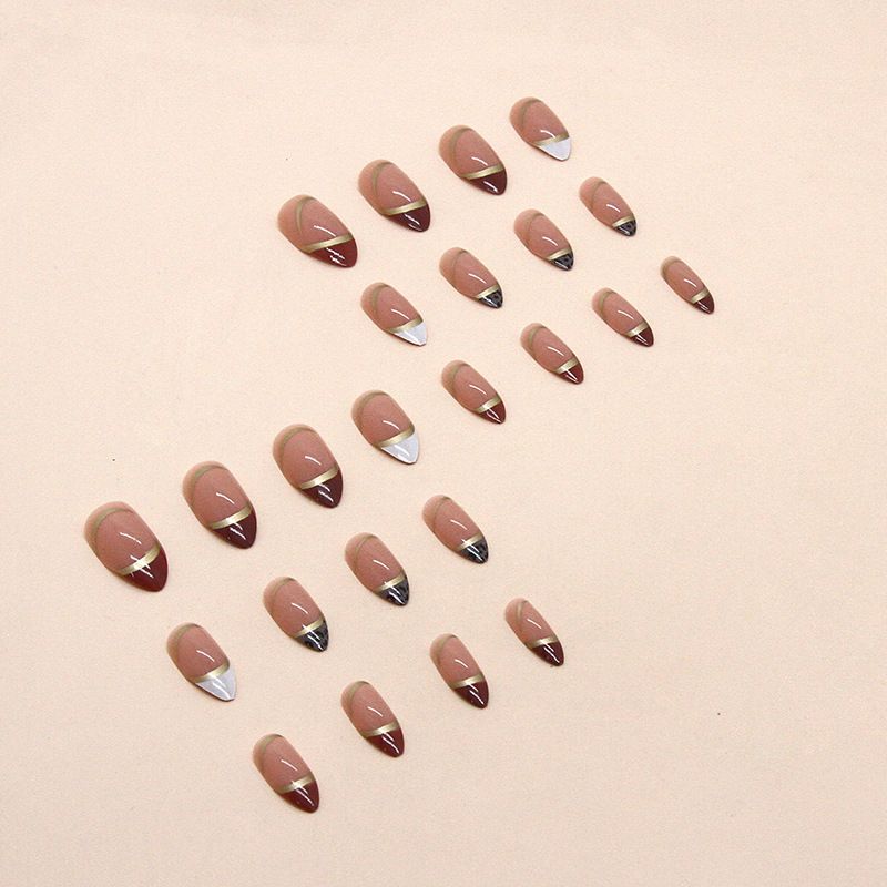 Nail art 24-piece set fake nails reusable sticker nails press-on french nail patch high sense shiny gold foil spell color leopard pattern French jelly sticker cosmetic accessories