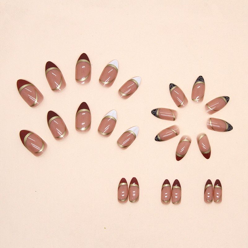 Nail art 24-piece set fake nails reusable sticker nails press-on french nail patch high sense shiny gold foil spell color leopard pattern French jelly sticker cosmetic accessories