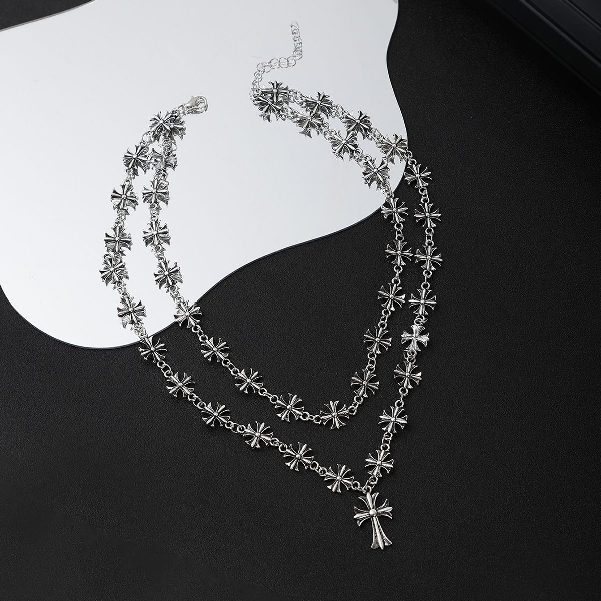 European and American jewelry fashion hip-hop cross colorfast necklace double layered punk style Cuban chain