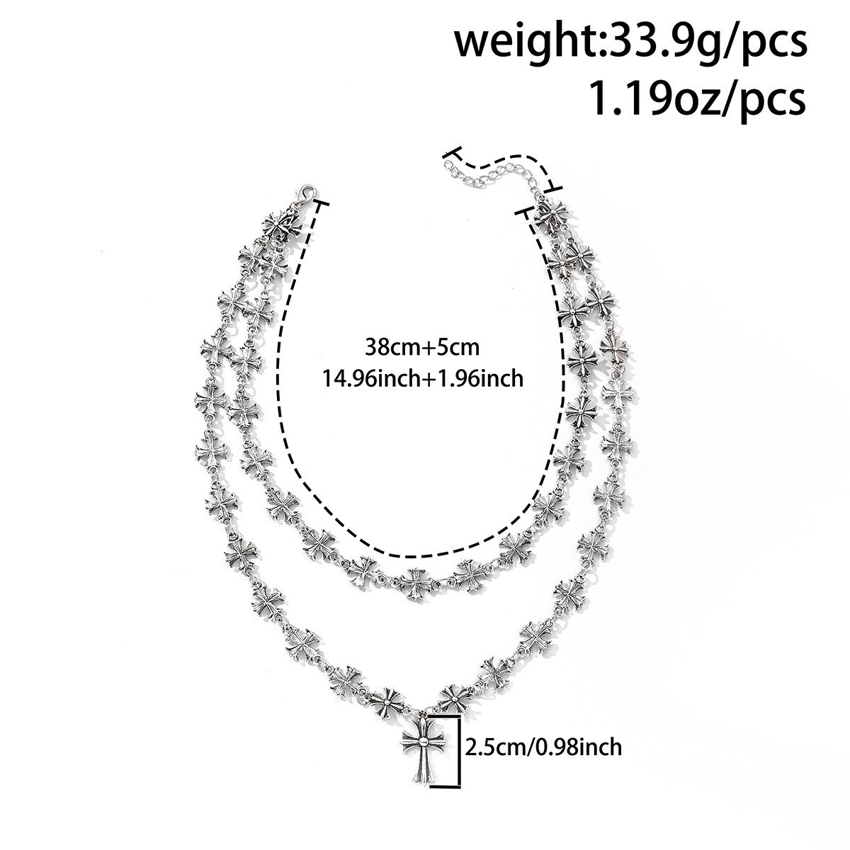 European and American jewelry fashion hip-hop cross colorfast necklace double layered punk style Cuban chain