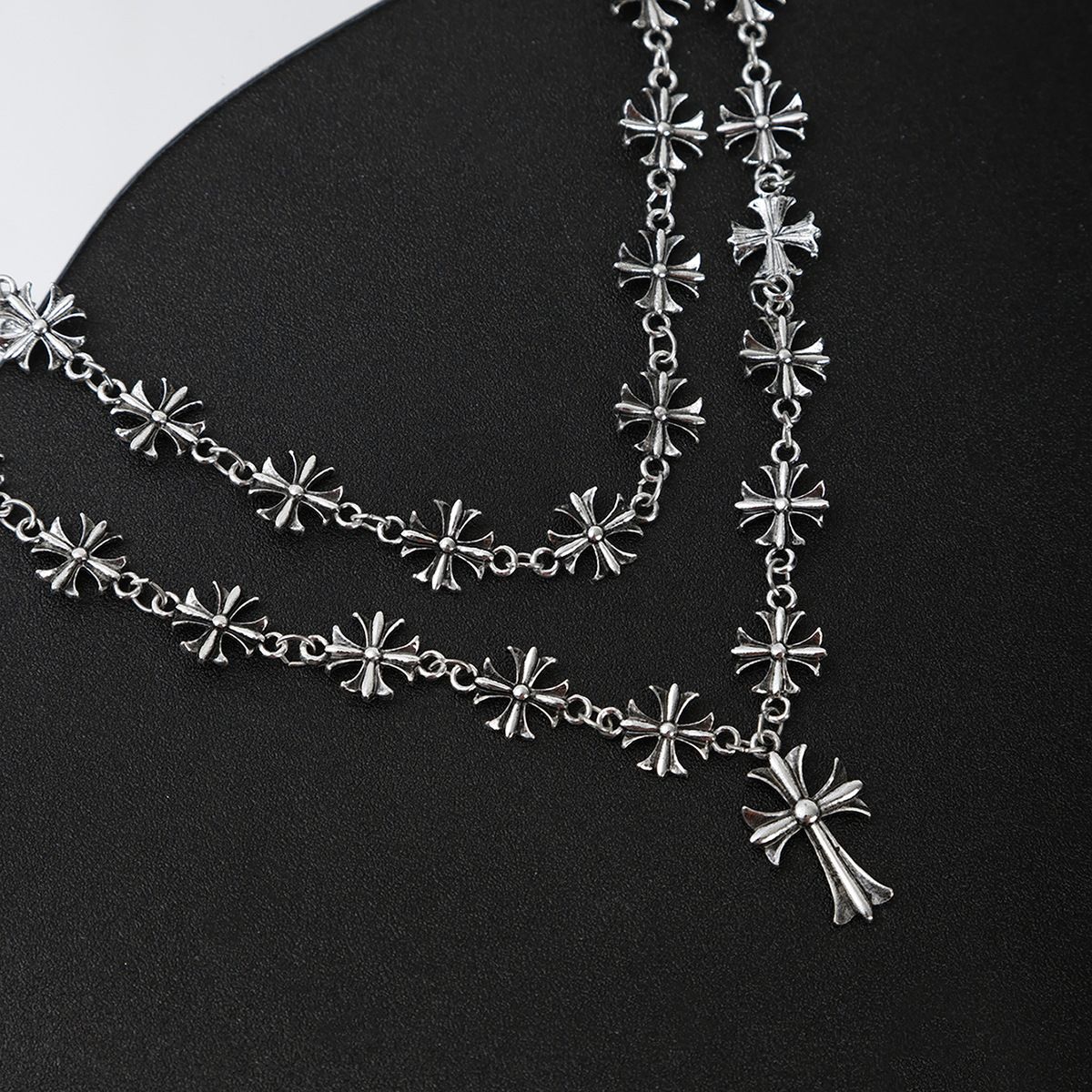 European and American jewelry fashion hip-hop cross colorfast necklace double layered punk style Cuban chain