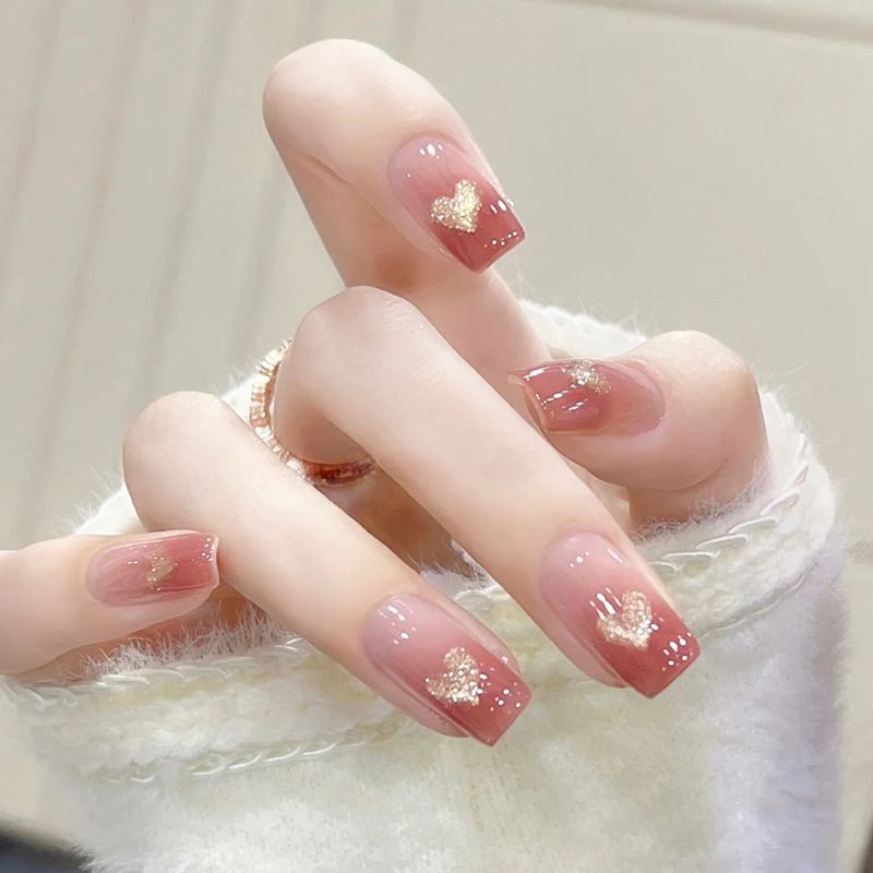 Nail art 24-piece set fake nails reusable sticker nails press-on french nail patch sweet gradient love advanced sense armor French jelly sticker cosmetic accessories view 3