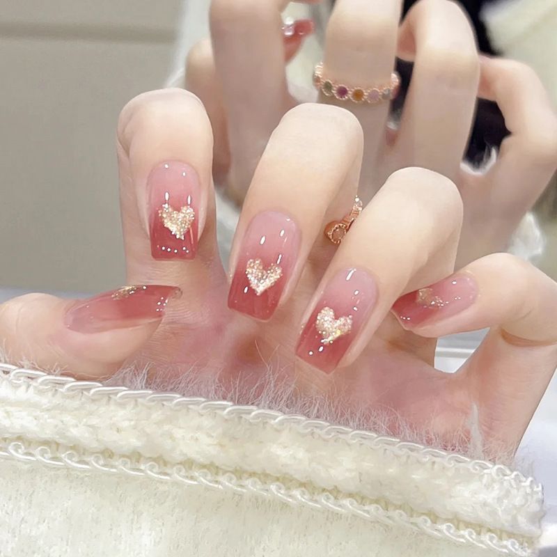 Nail art 24-piece set fake nails reusable sticker nails press-on french nail patch sweet gradient love advanced sense armor French jelly sticker cosmetic accessories