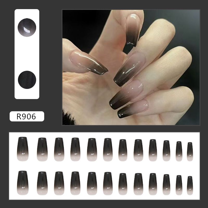 Nail art 24-piece set fake nails reusable sticker nails press-on french nail patch minimalist style black gradient fashion niche sweet cool spice girl style