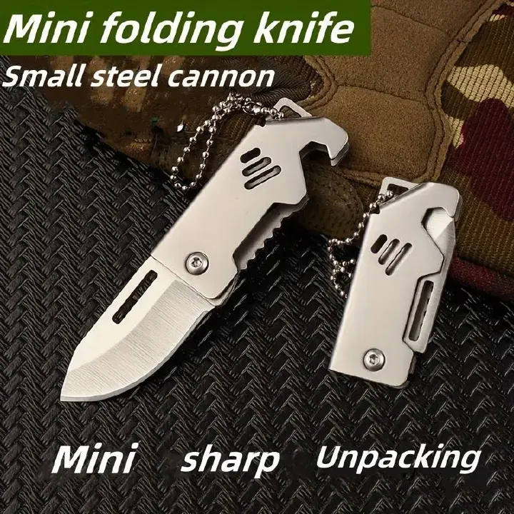 1Pc Small Steel Cannon Mini Folding Knife - Keychain Pendant, Portable Outdoor Camping Knife, Ideal for Unpacking and Everyday Use