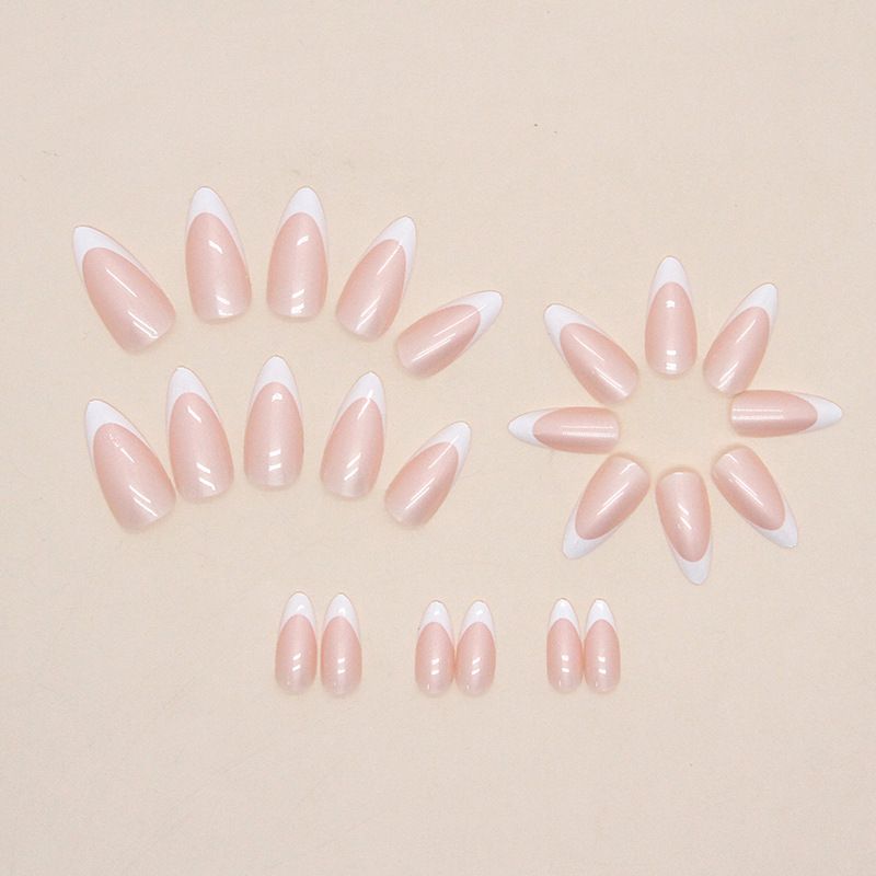 Nail art 24-piece set fake nails reusable sticker nails press-on Simple and pure desire Aurora French manicure sweet and gentle round-headed almond nail