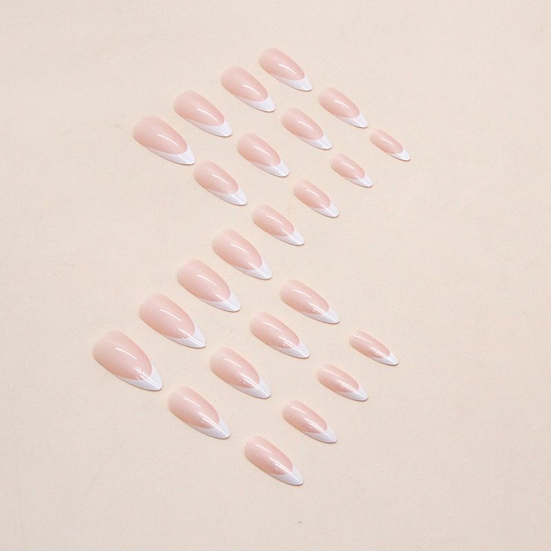 Nail art 24-piece set fake nails reusable sticker nails press-on Simple and pure desire Aurora French manicure sweet and gentle round-headed almond nail