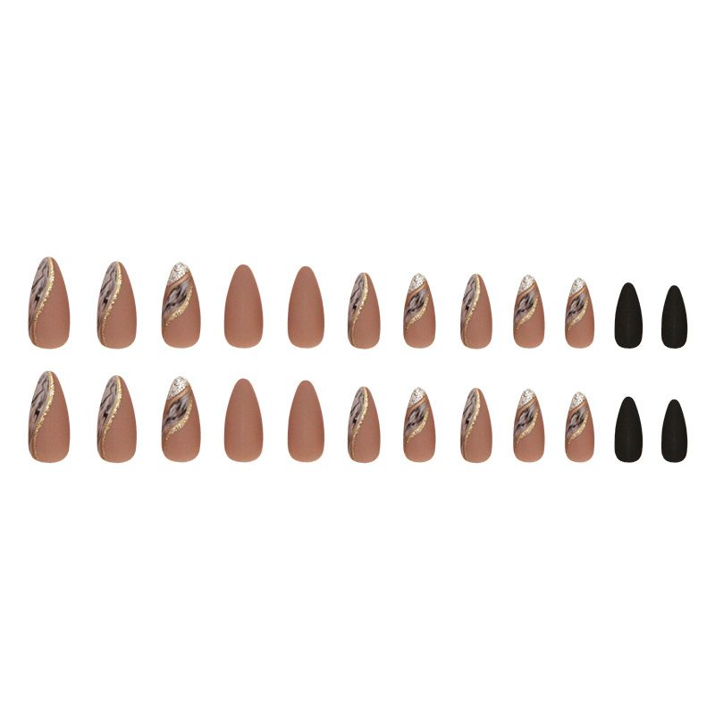 Nail art 24-piece set fake nails reusable sticker nails press-on Mid-style almond nail brown lake smudge in autumn and winter, with white atmosphere and temperament
