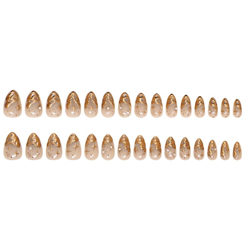 Nail art 24-piece set fake nails reusable sticker nails press-on Simple nail patch detachable nails fake nails three-dimensional irregular sun and moon to wear nail nails diamond view 5